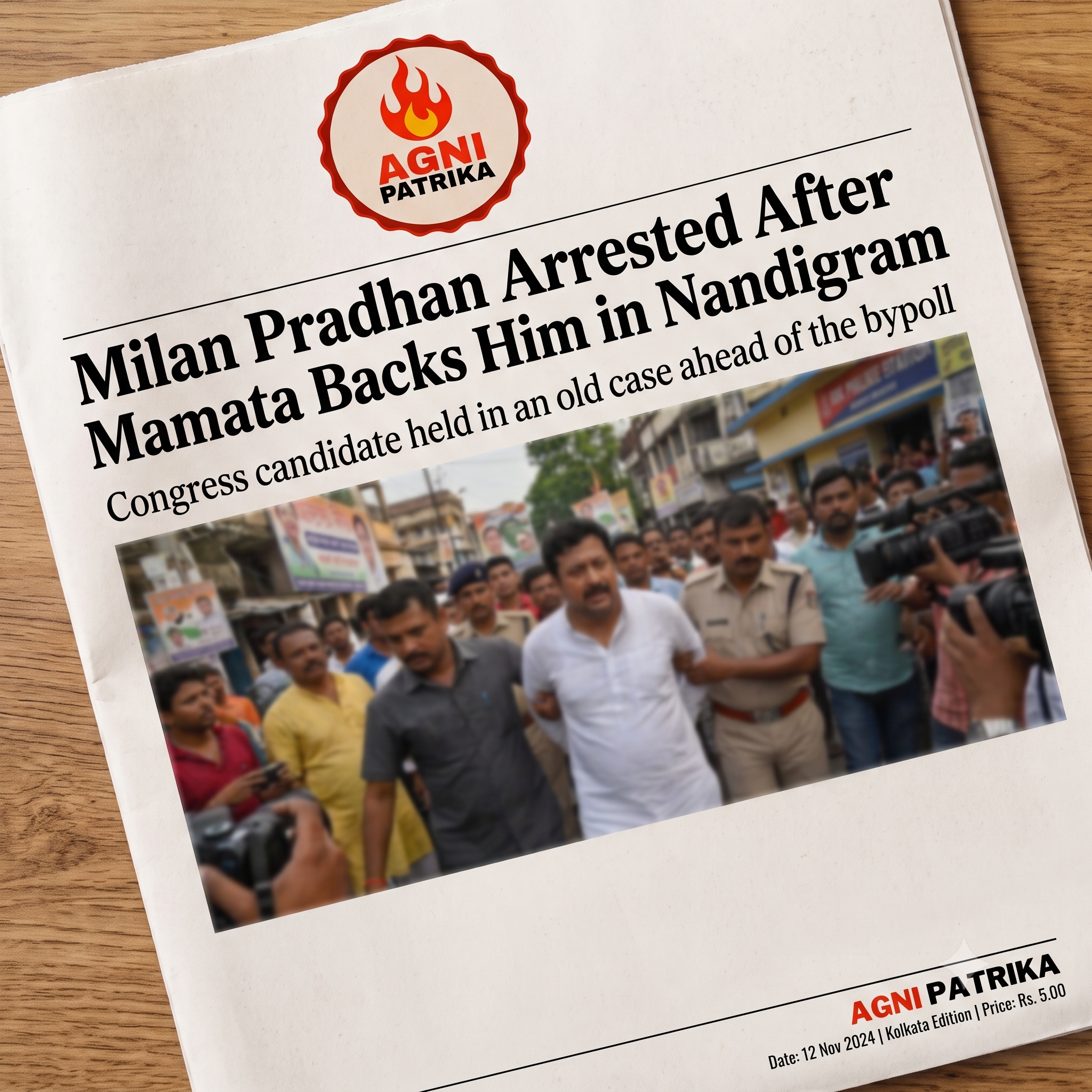 Congress candidate held in an old case ahead of the bypoll. Milan Pradhan Arrested After Mamata Backs Him in Nandigram